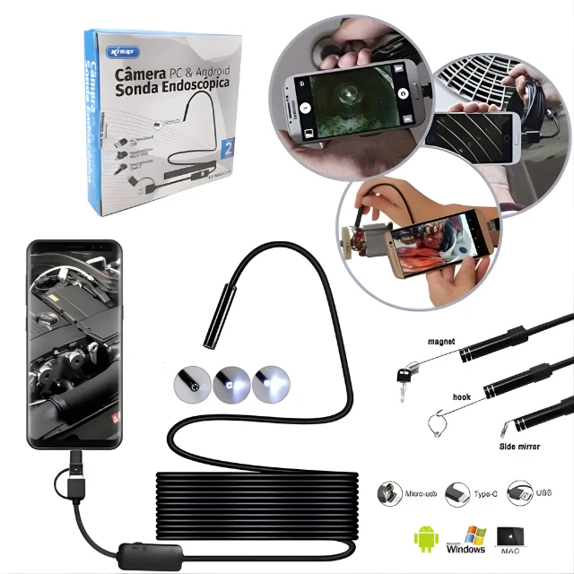 Câmera Sonda Endoscópica PC E Android - RECPro - Grave vídeos ou tire fotos de lugares que nunca pensou em conseguir