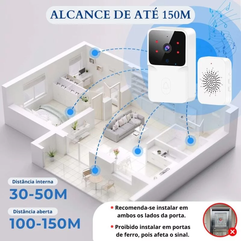Campainha Wifi Eletrônica Sem Fio com Câmera - Image 8