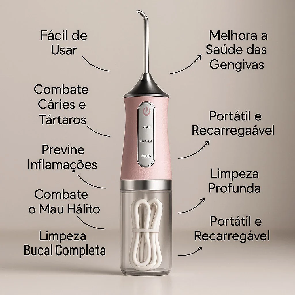 Irrigador Oral Recarregável - CleanJet - Revitalize seu sorriso com o poder da limpeza completa e eficaz!