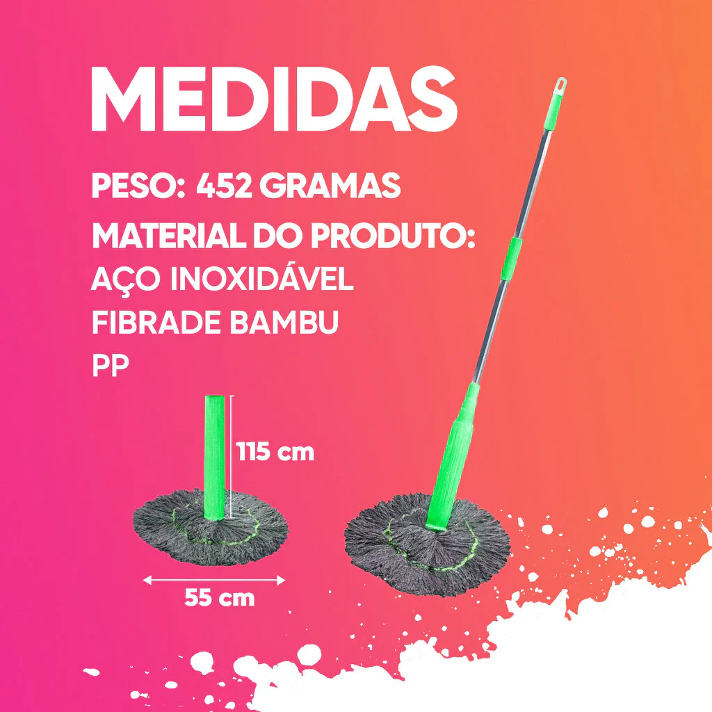 MOP Esfregão 2 em 1 com AUTOSECAGEM Giratório Limpeza Completa - Image 7