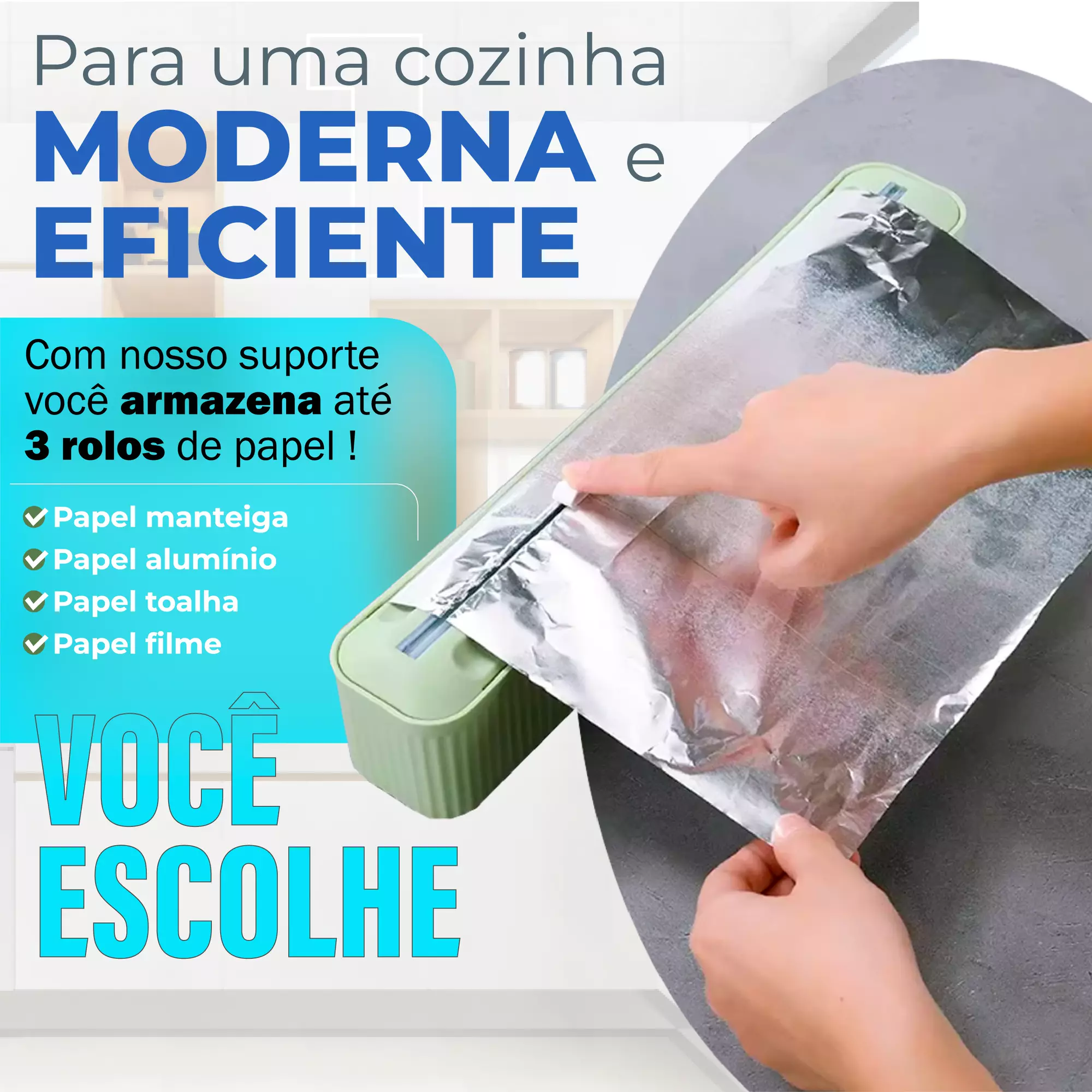 Suporte Papel Filme Porta Rolo Aluminio Corta Facil Magnetico - Image 3