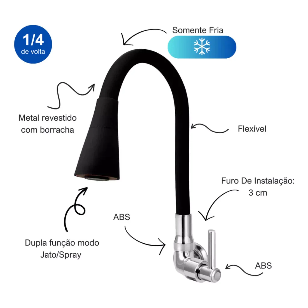 Torneira Gourmet Luxo Flexível Cozinha Parede 2 Jatos Pia Cor Preto - Image 3