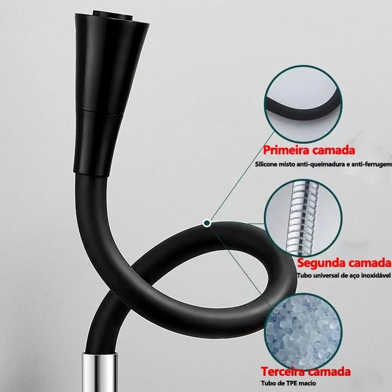 Torneira Gourmet Luxo Flexível Cozinha Parede 2 Jatos Pia Cor Preto - Image 5