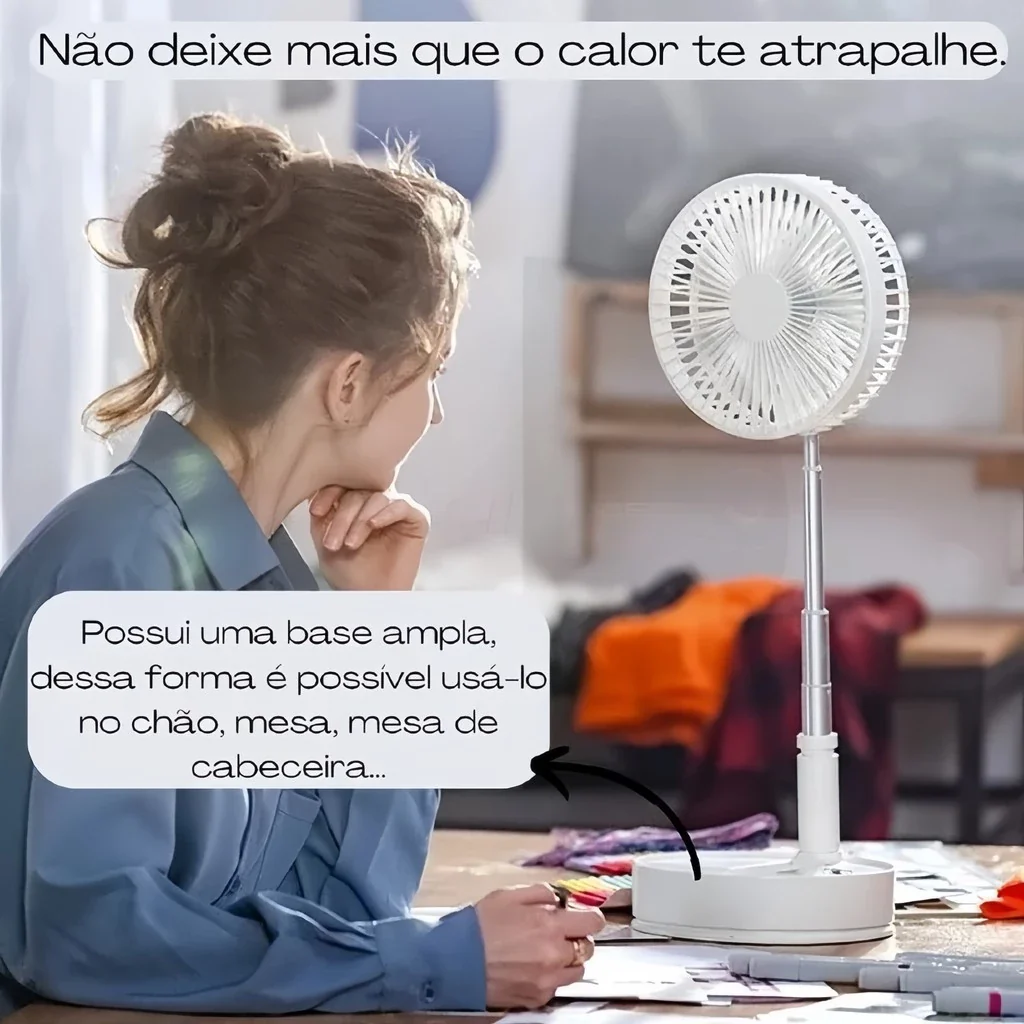 Ventilador de Mesa Dobrável Portátil Recarregável 4 Velocidades Longa Duração USB - Image 3