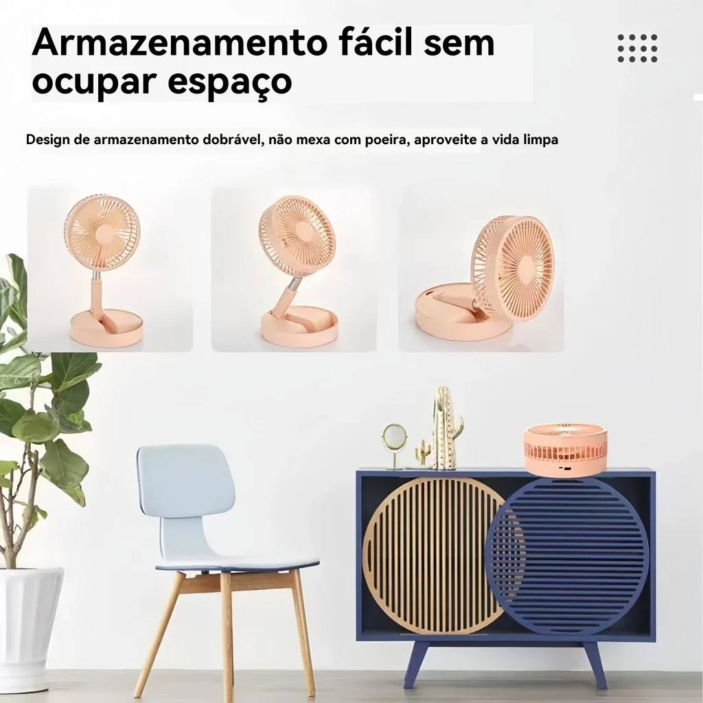 Ventilador de Mesa Dobrável Portátil Recarregável 4 Velocidades Longa Duração USB - Image 8